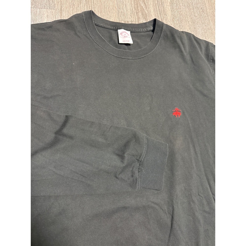 Brooks Brothers 346 Mens XL Long Sleeve T-Shirt Black Cotton Red Fleece Logo